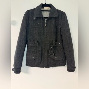 DKNY Jeans Wool Blend Utility Jacket Belted Gray Womens Small
